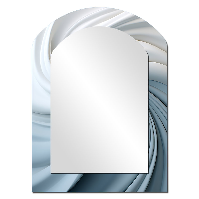 Blanc et bleu Zen Zephyr Spiral II - Grand miroir mural arqué sur métal, 34 po x 25 po