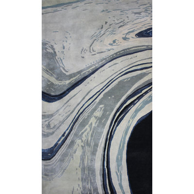 Tapis décoratif gris en laine Touffeté à la main à motif abstrait Risley
