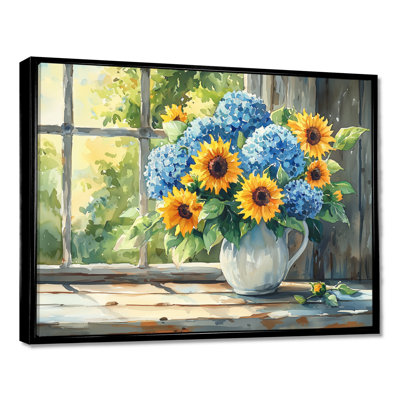 «Domella Hydrangeas And Sunflowers Farmhouse II - Hydrangea», art mural