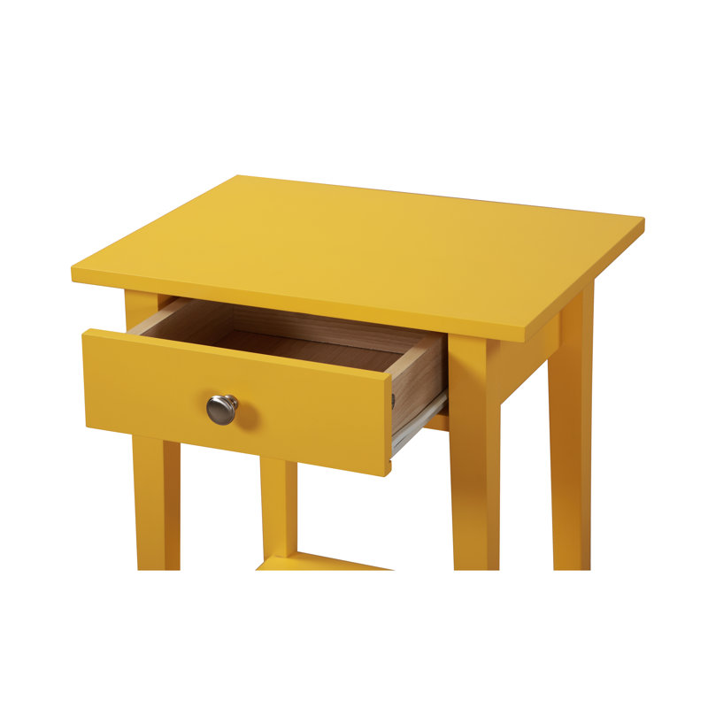 Yellow Particle Board Modern Nightstand with Drawer and Shelf