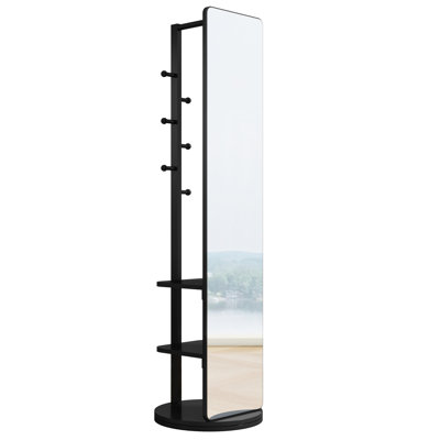 Miroir noir de 68,8 po x 19,6 po avec largeur de miroir de 15,7 po, avec des matériaux en bois massif, en bois d'hévéa et en verre plein en noir, verre de 68,8 po x 19,6 po, pour les maisons de design américain