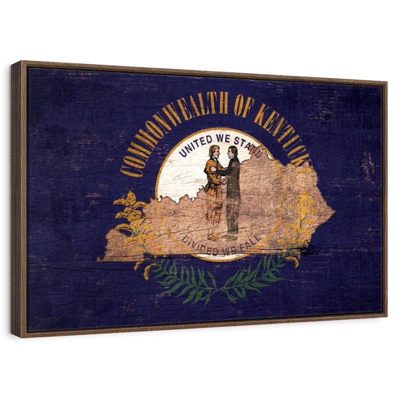 Carte de l'État sur le drapeau du Kentucky, 37 po x 25 po, Cadre flottant noyer