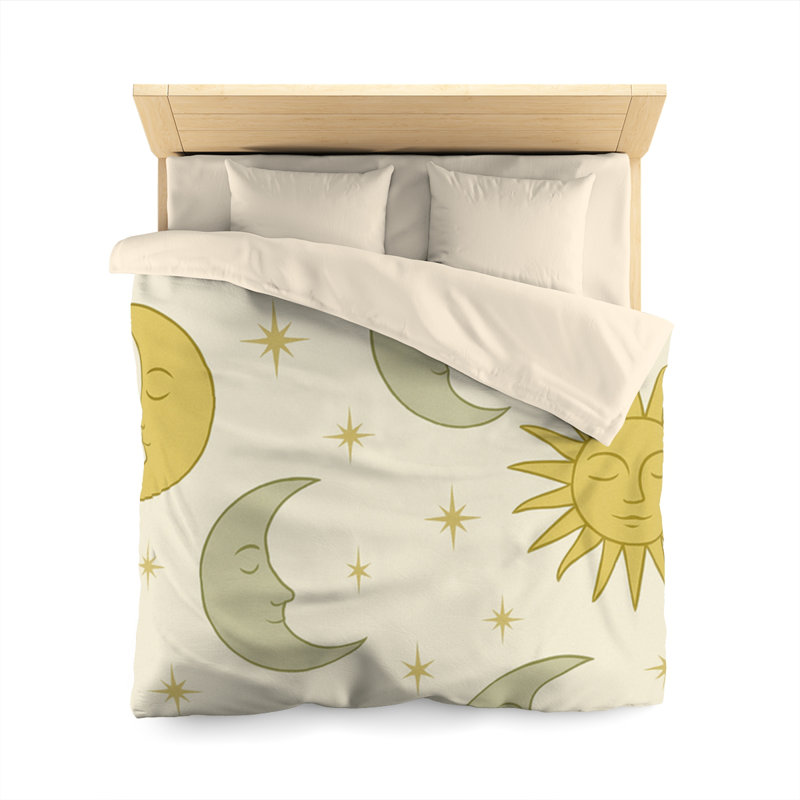 Microfiber Duvet Cover Boho Style, Design 53, Queen Duvet Cover, Cream