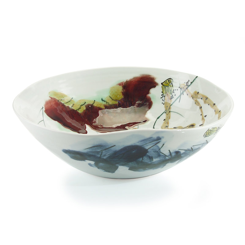 Curled-Rim Ceramic Decorative Bowl