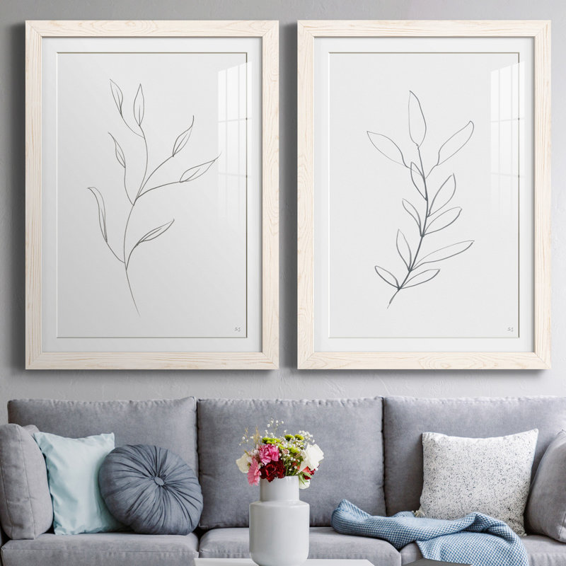 «Botanical Gesture I», reproduction de dessin, H 44 po x l 31 po x P 1 po, Papier encadré blanc, Blanc