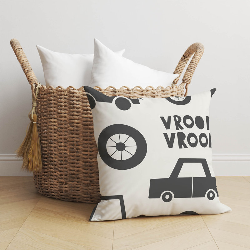 Coussin Vroom, Ivoire/gris anthracite, H 16 po x l 16 po