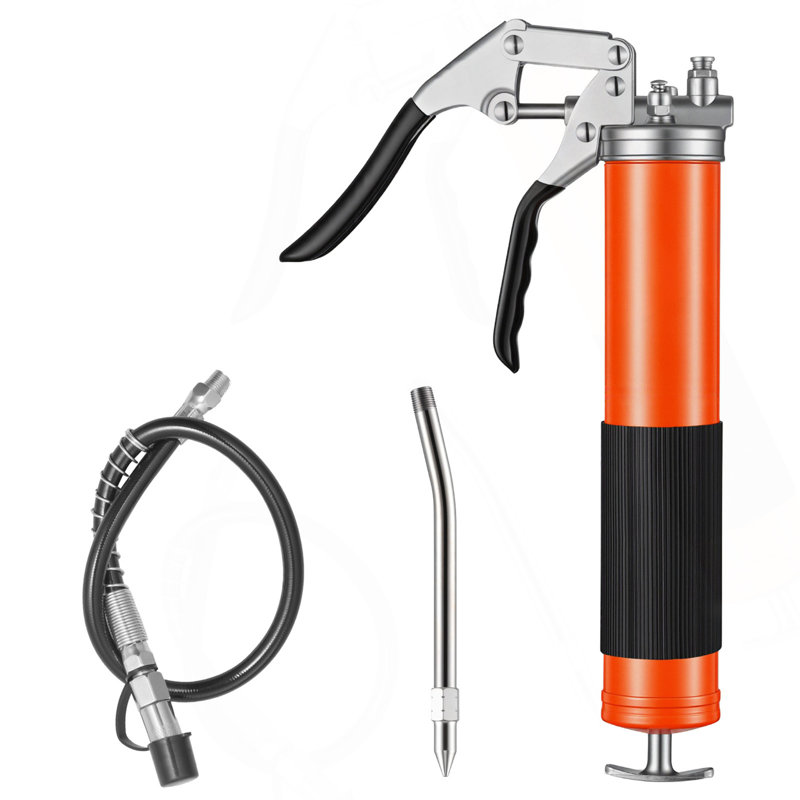 Ensemble de pistolets à graisse à haute pression de 8 000 lb / po2, capacité de 14 oz, comprenant un tuyau flexible de 18 pouces, 1 tuyau rigide d'extension et 1 buse de type tranchant pour l'automobile, la marine