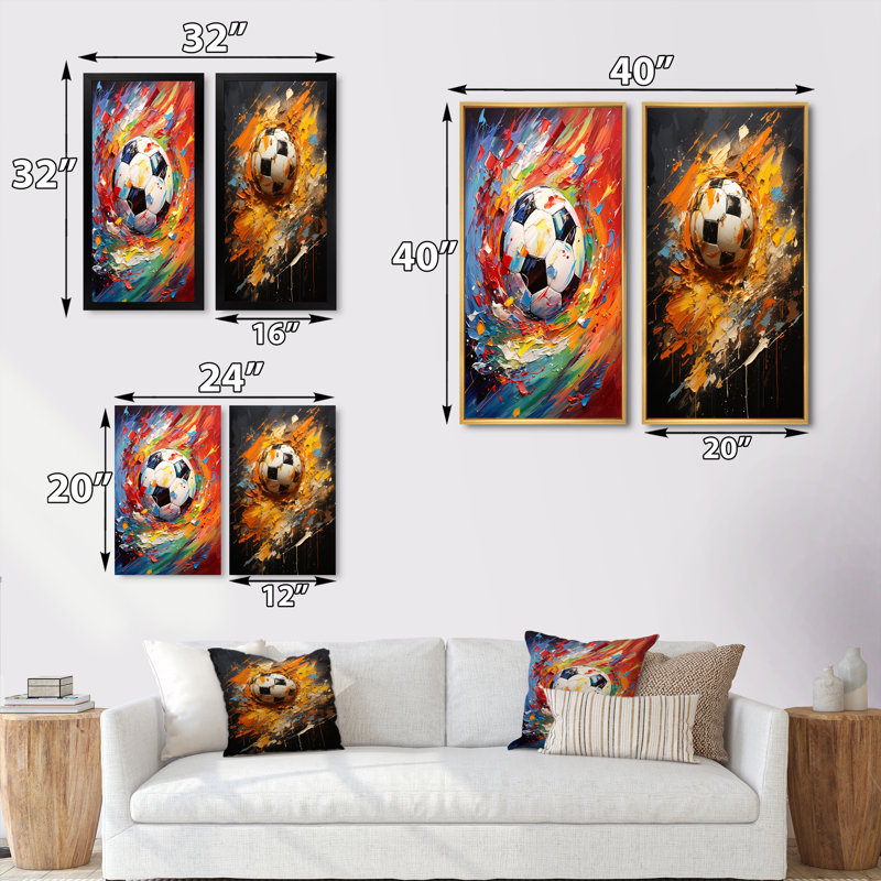 «Abstract Soccer Energy», 2 pièces, Cadre blanc, H 40 po x l 40 po