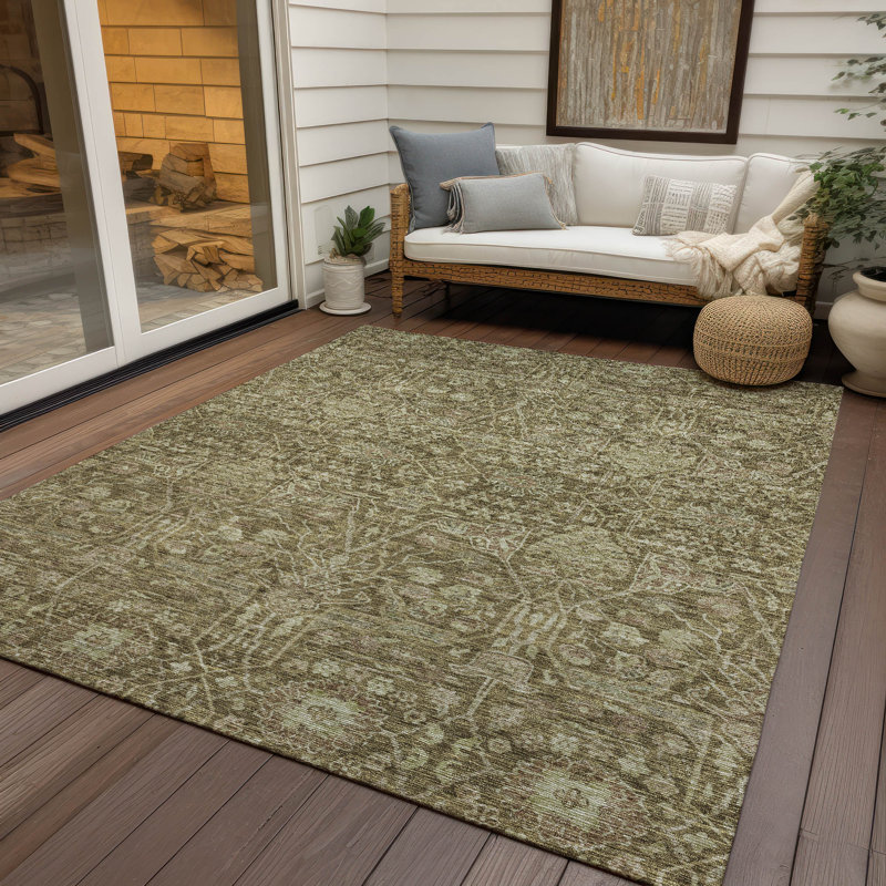 Addison Red and Brown Synthetic Washable Rectangular Rug 46" x 30"