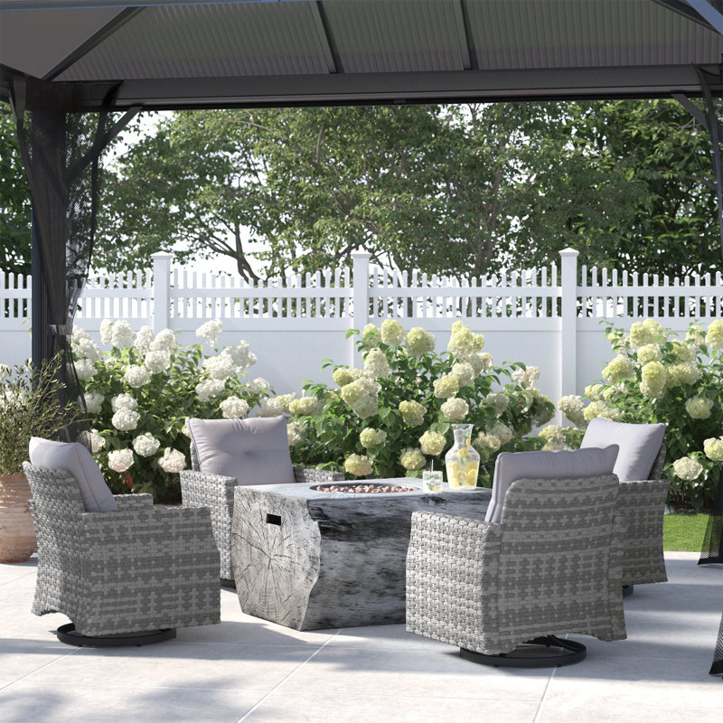 Amun Wicker 4 - Person Patio Conversation Set with Cushions