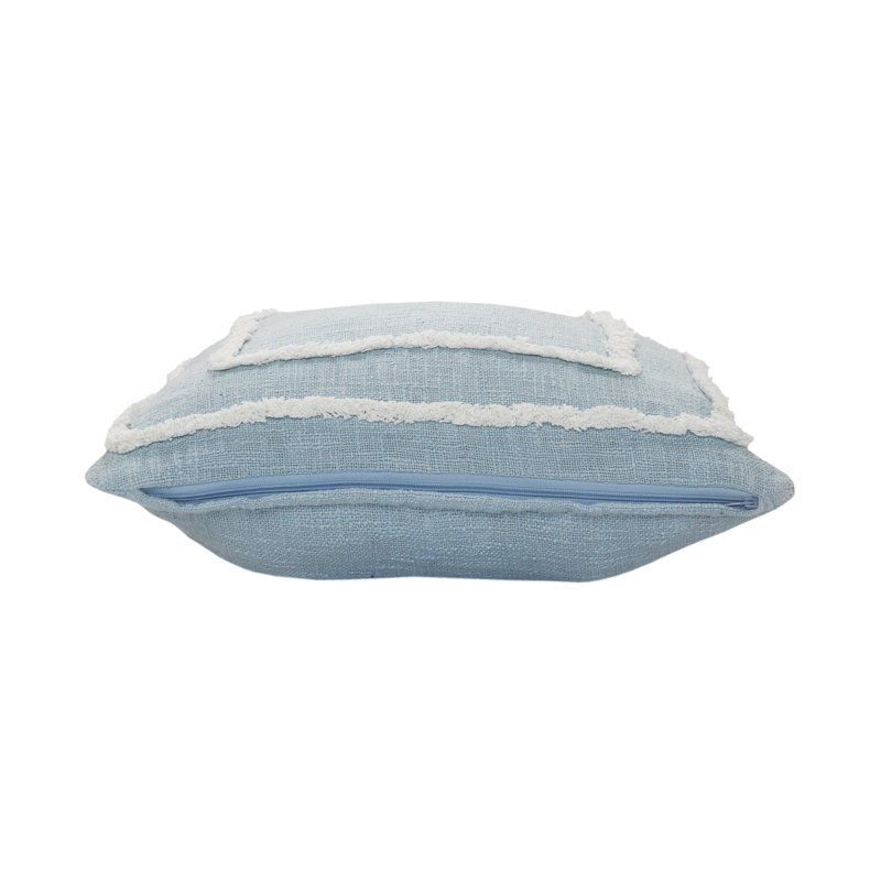 Sky Blue and White Tufted Square Throw Pillow, 20 in