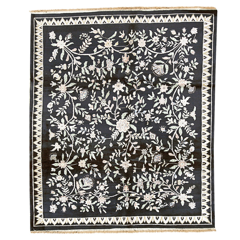 Hand Knotted Wool Area Rug in Navy