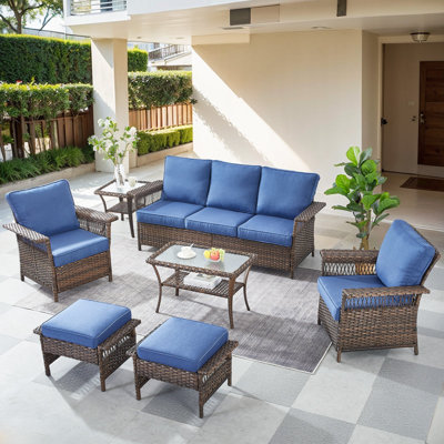 7 Piece Rattan Sofa Seating Group With Cushions by Lark Manor