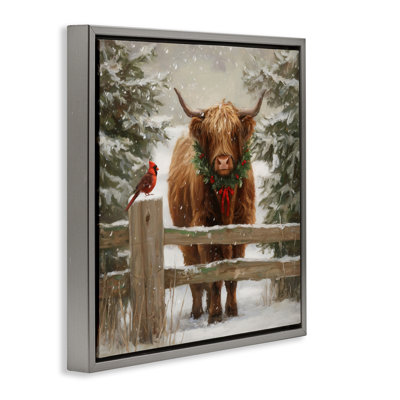 Cadre flottant vache de Noël et cardinal, design par Tina LeCour