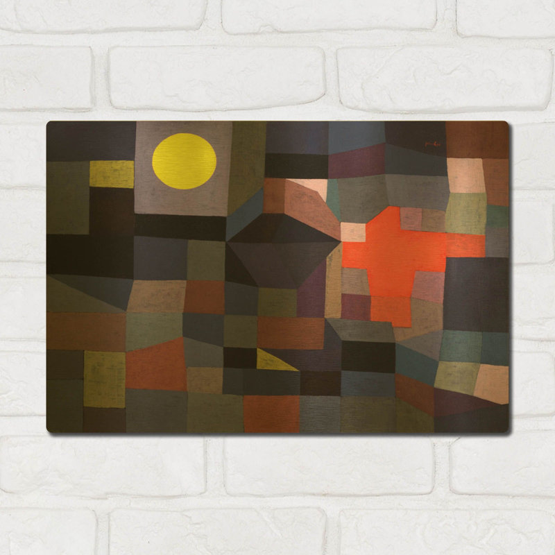 «Fire at Full Moon» par Paul Klee, art mural en métal doré, 16 po x 12 po, 16 po x 12 po