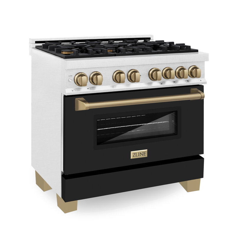 ZLINE Autograph 36" Legacy Dual Fuel Range in DuraSnow® w/ Black & Bronze Accents