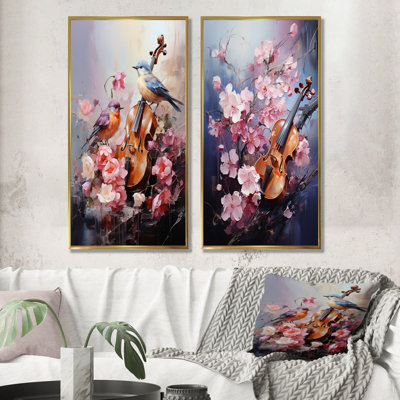 Violin And Nature Harmonic Hues - Music Canvas Wall Art Set Of 2