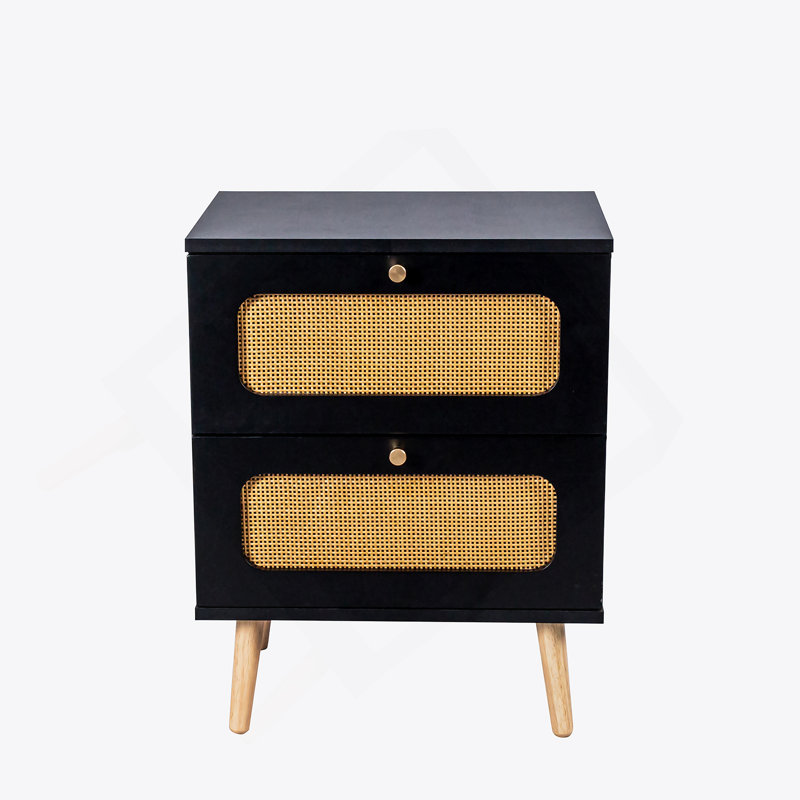 Table de chevet à 2 tiroirs en rotin pour chambre à coucher et salon, table de bout avec tiroirs décoratifs en rotin faits à la main, idéale pour ajouter du style et du rangement