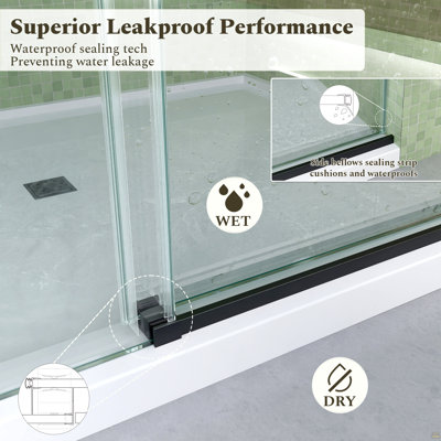 56-60"W x 60"H Frameless  Sliding Tub Shower Door Enclosure, 5/16 inches (8mm) Thick SGCC Tempered Glass, Matte Black Hardware