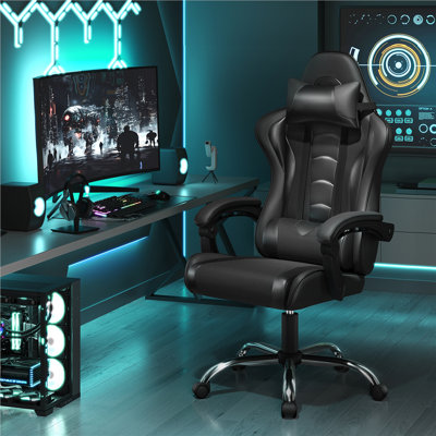 Metro Lane Adjustable Reclining Ergonomic Faux Leather Swiveling PC & Racing Game Chair in Full Black