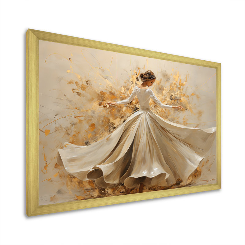 «Beige and Gold Ballet Dance I», reproduction sur toile, Cadre doré simple, H 40 po x l 30 po x P 1,5 po