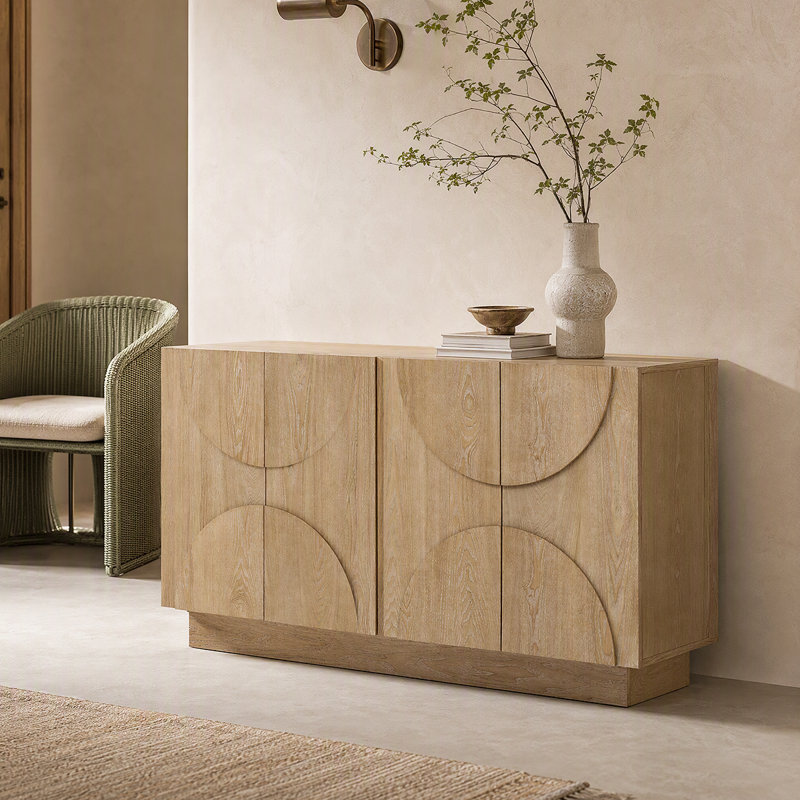 Buffet de salle à manger - Buffet de rangement en bois avec poignées élégantes et tablettes polyvalentes, Bois naturel