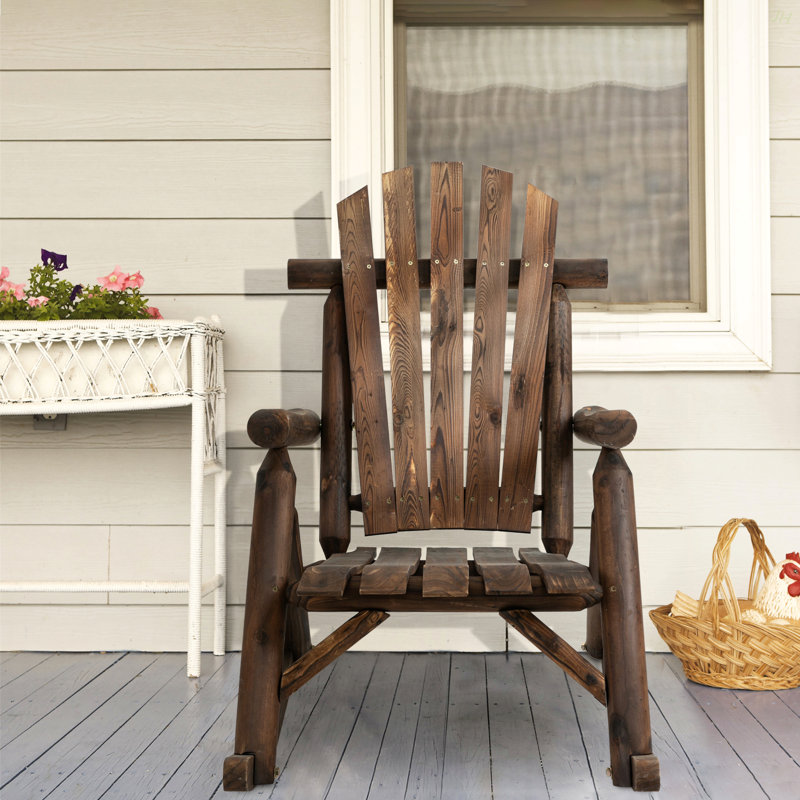 Outsunny Outdoor Wooden Rocking Chair, Single-Person Adirondack Rocking Patio Chair With Rustic High Back, Slatted Seat And Backrest For Indoor, Backyard, Garden, Carbonized