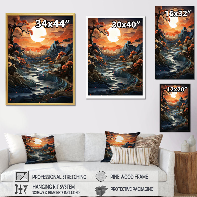 Rindge Sunset Moonlit Serenity Papercut I sur toile, Toile tendue, H 40 po x l 30 po x P 1,5 po