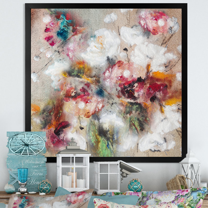 Bouquet romantique blanc et rouge, Cadre photo noir, H 16 po x l 16 po x P 1 po