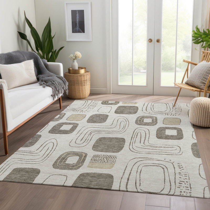 Machine Washable Indoor/Outdoor Claudian ACN1670 Beige 5' x 7'6" Rug, Rectangle 10' x 14'