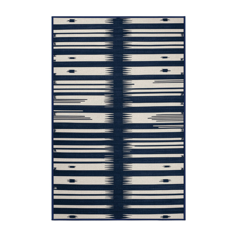 Washable Navy White Striped Area Rug, Rectangle 8' x 10'