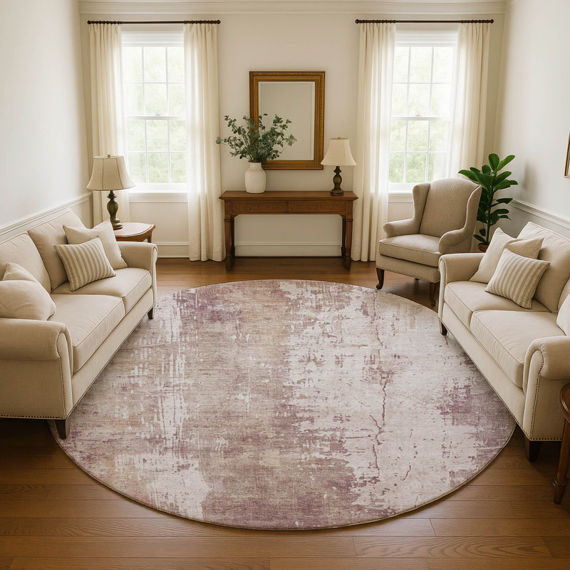 Premium Machine Washable Baford AMF1649 Abstract Rug, Round 8'