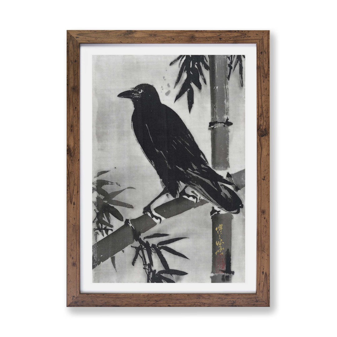 Crow on A Bamboo Branch by Kawanabe Kyosai - Framed Print