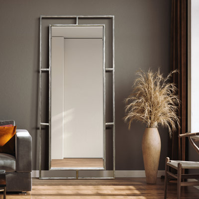 "Antique Champagne Rectangular Beveled Mirror" Featuring a Iron Pipe Frame