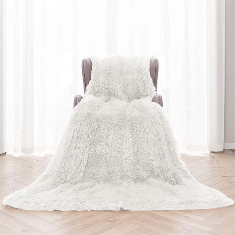  Jeté en sherpa de luxe, couverture en fausse fourrure chaude et confortable pour canapé-lit, L 60 po x L 80 po, Blanc