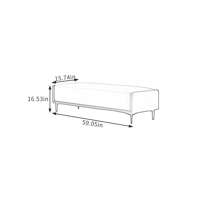 Banc rembourré en similicuir Custom Home, H 16,53 po x l 59,05 po x P 15,74 po, Blanc cassé / café