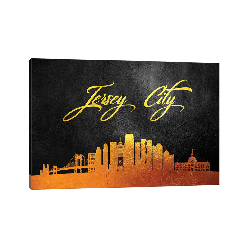 Jersey City New Jersey Gold Skyline by Adrian Baldovino - Wrapped Canvas Print, 20.32 cm H x 30.48 cm W
