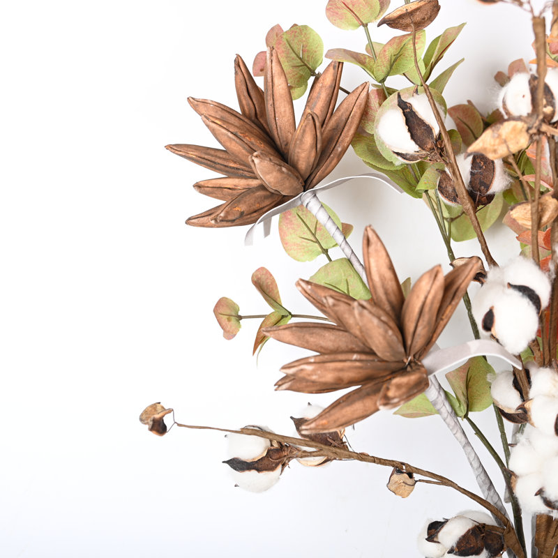 Faux Cotton Arrangement Long Stem