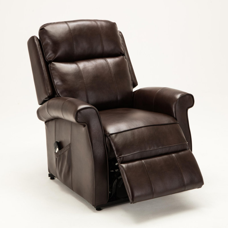 Fauteuil inclinable basculeur électrique de 34,5 po de largeur Azavier, Similicuir brun