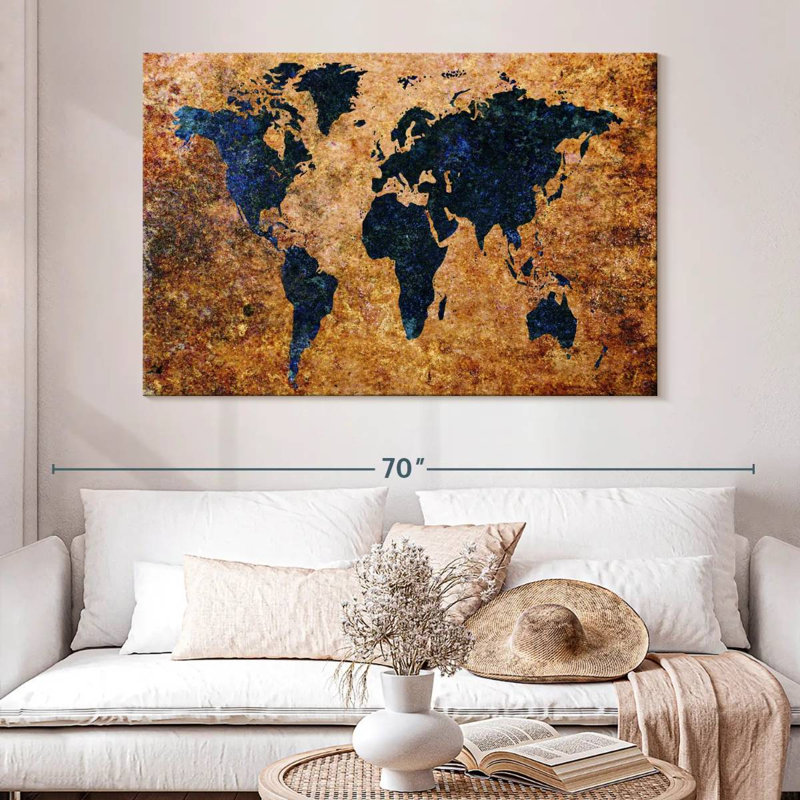Carte du monde grunge Aliaz, H 34 po x l 51 po