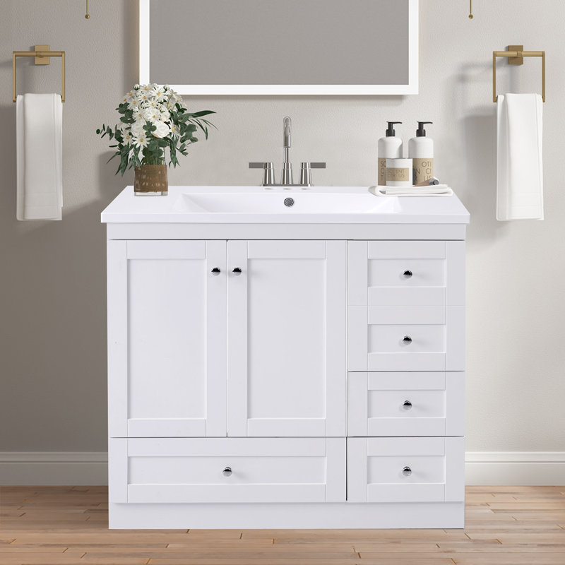 Meuble-lavabo sur pieds 36 po style Shaker, Blanc