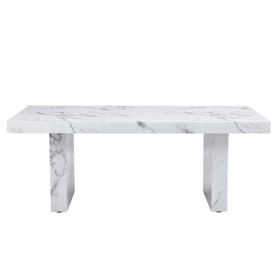 White Dining Table With Luxurious Marble Pattern, Ideal For 8 - 10 People, Used As Workstation Or Conference Table, Harmonious Modern Decor, 78.7*39.4*29.9 Inches, 3.5 Inches Thick, Fits Kitchen,