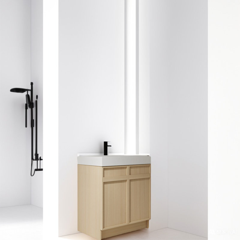 Meuble-lavabo autoportant de 30 po avec lavabo en résine blanche et 2 portes d'armoire à fermeture en douceur