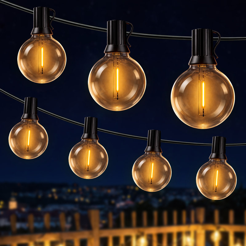 Guirlande de 98 lumières G40 à DEL pour l'extérieur, guirlandes lumineuses imperméables avec 51 ampoules incassables, luminaire suspendu extérieur pour porche, terrasse, jardin, cour, balcon, 2700K lumières de patio