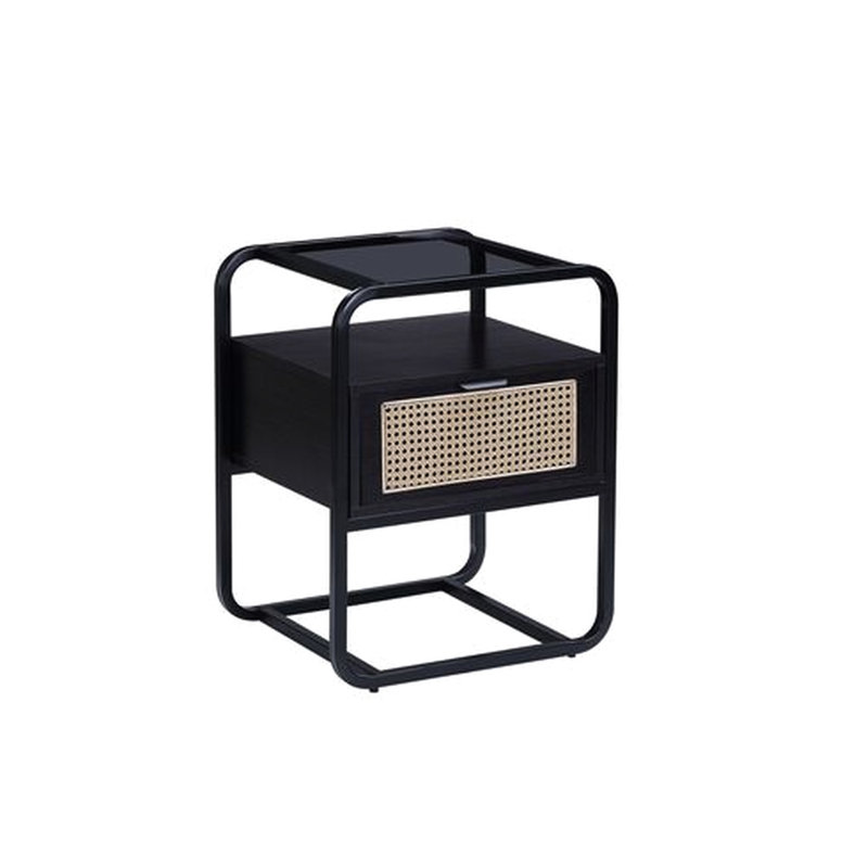 Table d'appoint avec structure en métal et insert pour la chaussure de salon en verre trempé