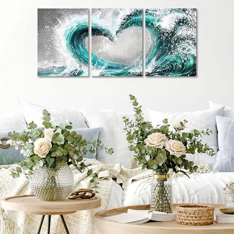 3 Piece Wrapped Canvas Print, Teal