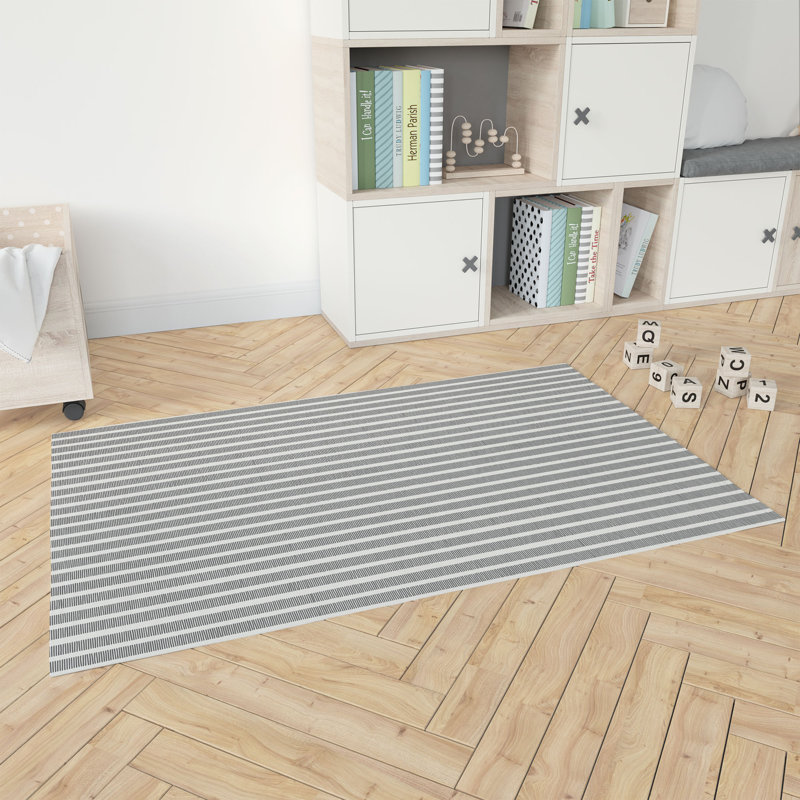 Tapis de jeu pour enfant Comb Row, Rectangle 60 po x 84 po, Ivory/Charcoal