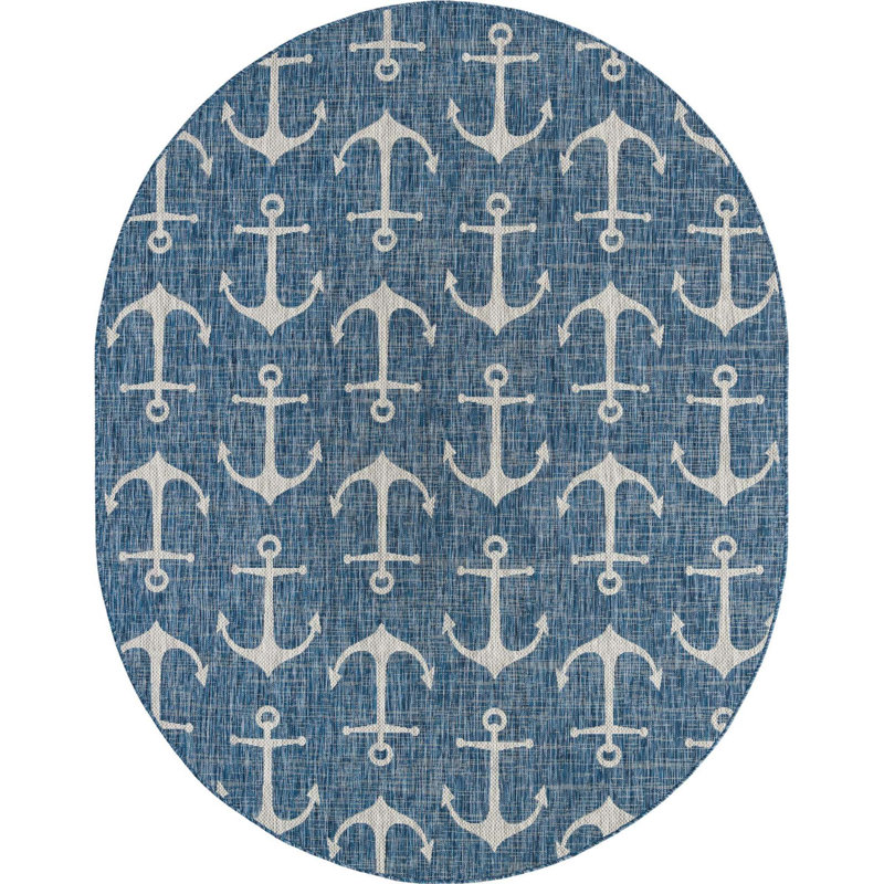 Glidden Geometric Polypropylene Plastic Rug, Oval 5'3" x 7'10"