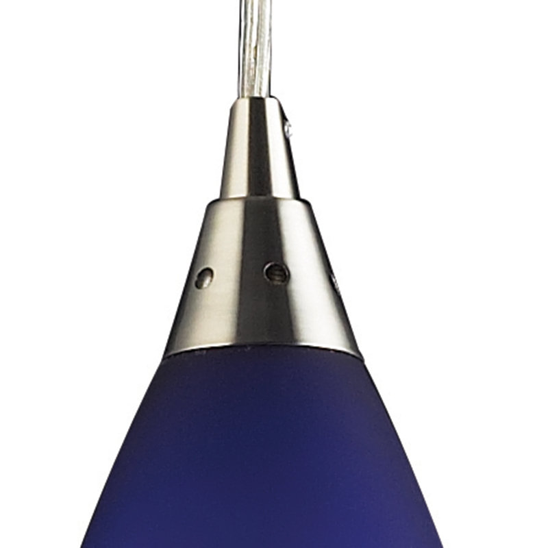 Vesta 5'' Wide 1-Light Pendant - Satin Nickel with Blue Glass, Blue