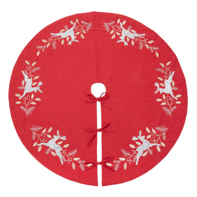 Jupe d'arbre de Noël rouge renne brodé 72 po